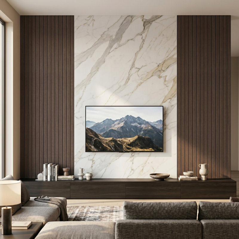 Rouleau de lambris flexible 118 po L x 47 po en grain de bois PET pour décoration murale intérieure, Walnut