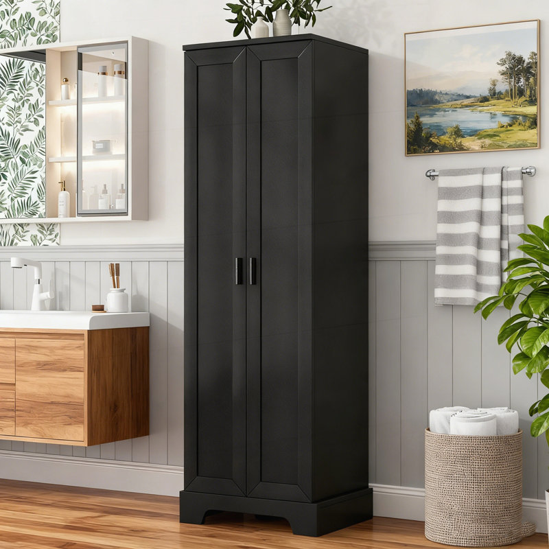 Versatile Storage Cabinet With Adjustable Shelves And Two Doors For Bathroom Or Office Use., Black