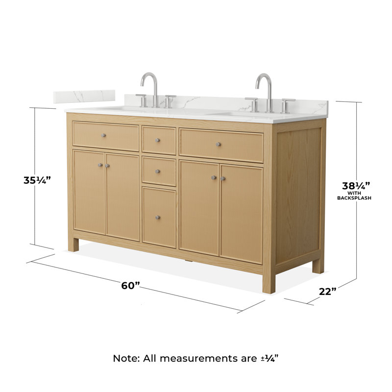 Pendry 60" Freestanding Double Bathroom Vanity with Quartz Top, Brushed Nickel