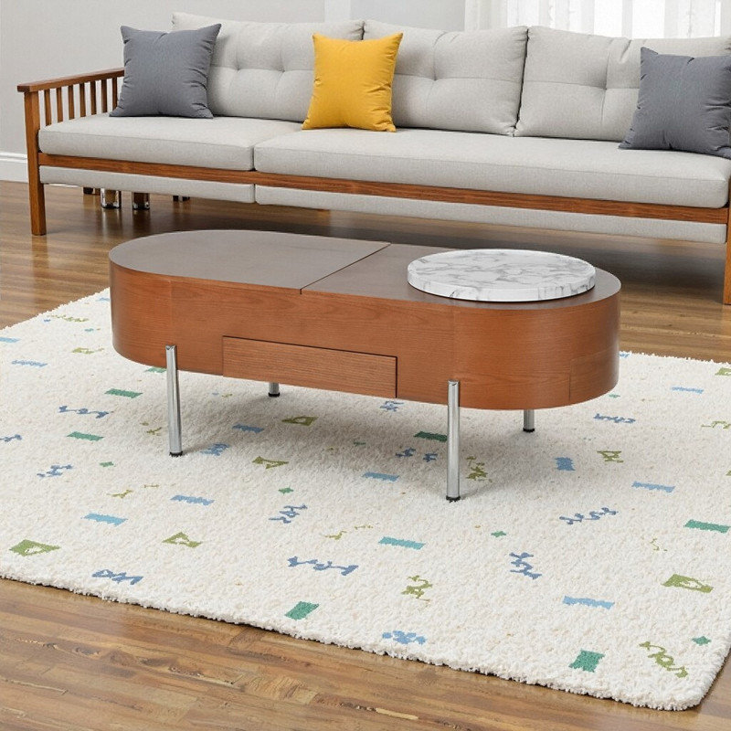 Table basse 47,2 po avec plateau tournant et plateau de rangement caché, Brun