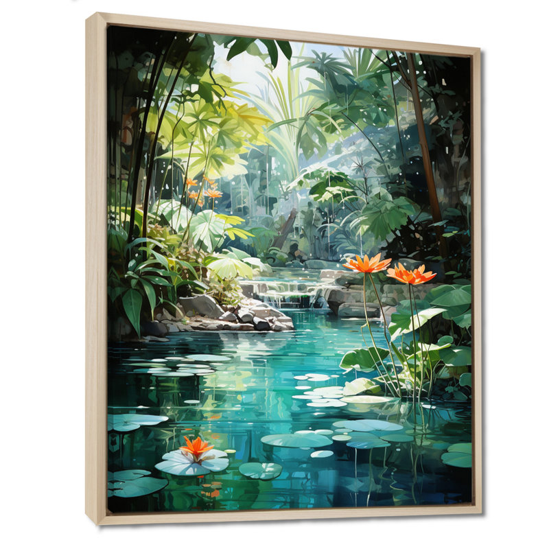 Beant Emerald Oasis A Lush Green Landscape - Forest River Mountains, art mural encadré, H 32 po x l 16 po x P 1 po