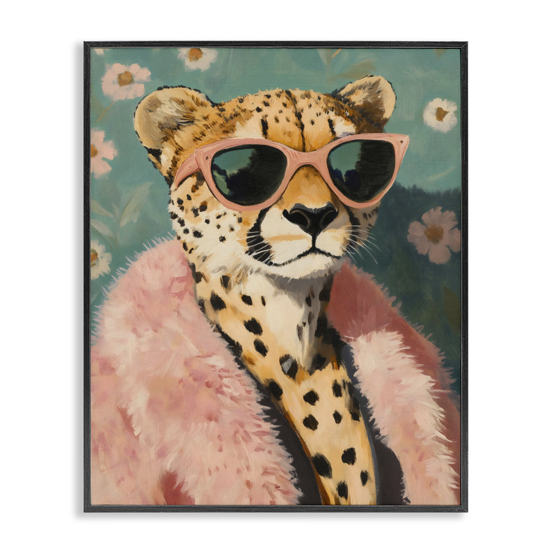 Guépard Glam en giclée rose encadrée, design par The Prints Vibe, 30 x 24, Midnight Black Giclee Framed