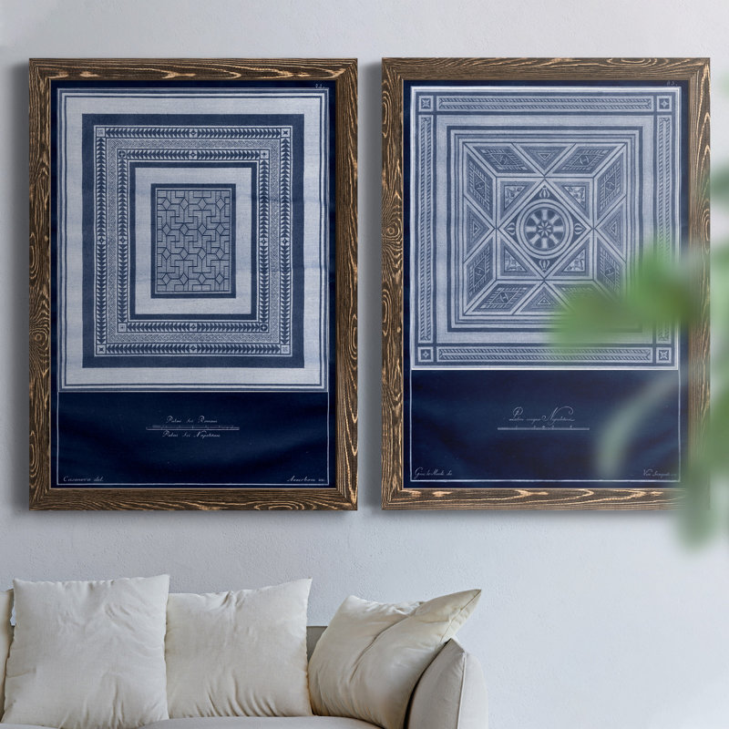 " Indigo Tile IV " 2 - Pieces, 37.5" H x 55" W x 1.5" D, Walnut Framed Canvas