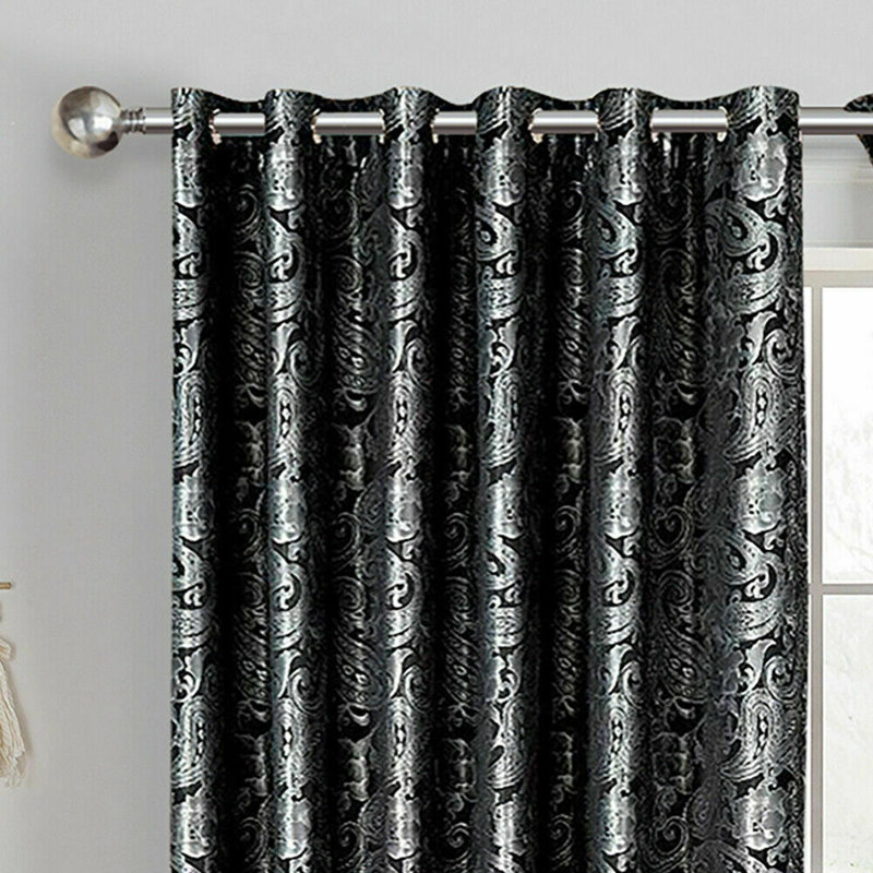 Gianluca Room Darkening Curtain Pair, Width 117 x Drop 183cm, Black