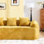 Chenille jaune en forme de L avec éponge à haute élasticité, coussins décoratifs courbés et quatre, couleur douce, stable, petit volume comprimé pour le déplacement, siège mi-doux, s'adapte au mur, à la chambre à coucher