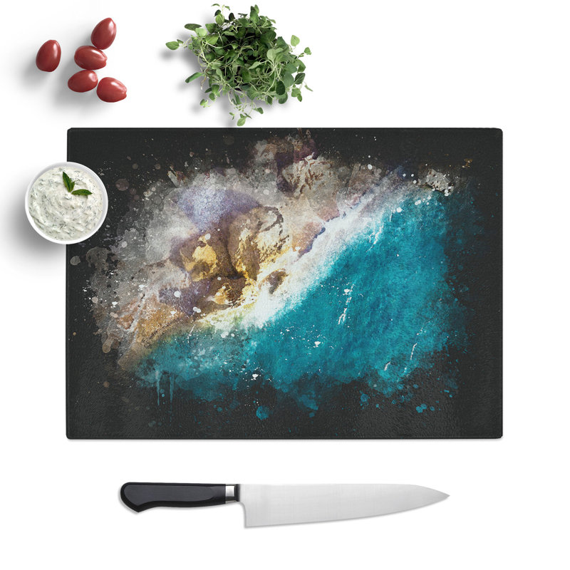 Shoreline in Rhodes in Greece Paint Splash Chopping Board, 20cm W x 28.5cm L