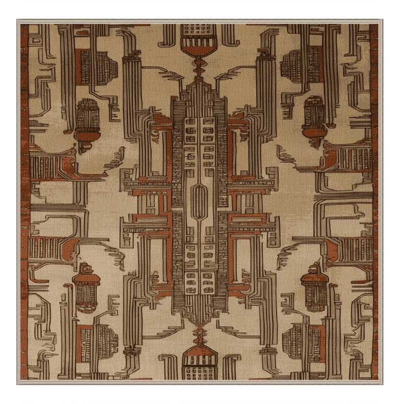 Tapis beige Art Deco lavable à la machine, Carré 7 pi