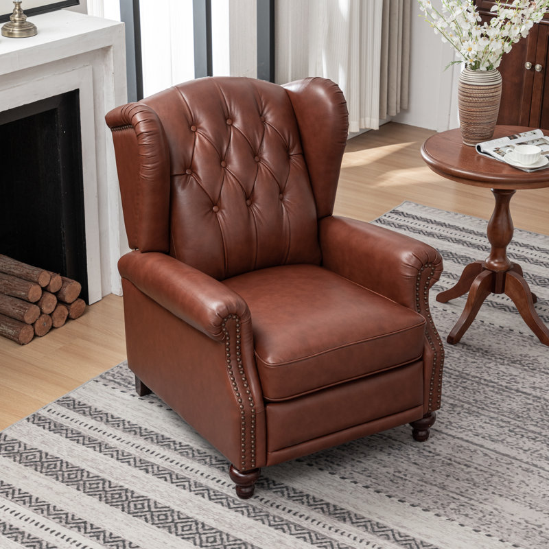 Fauteuil inclinable en cuir véritable de 31,5 po de large Aimee-Lea, Brun