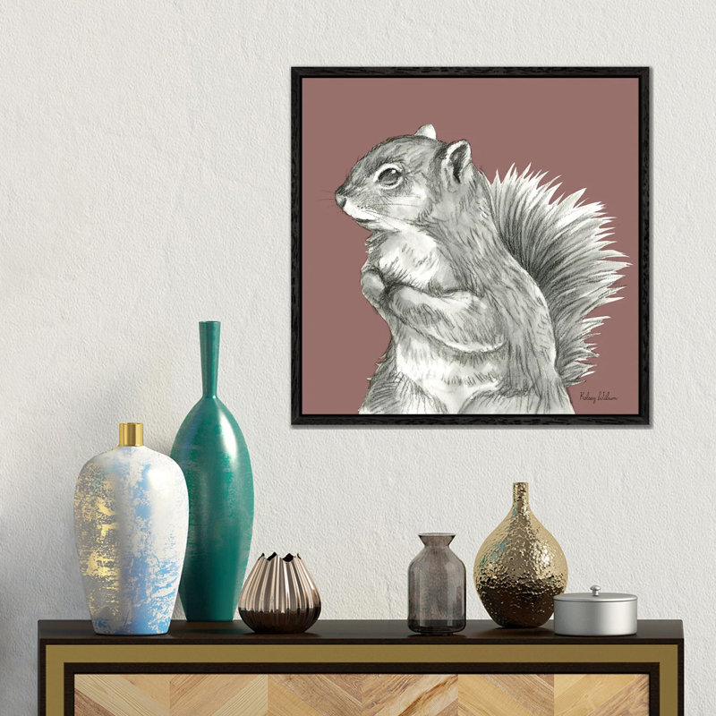 Watercolor Pencil Forest Color IV Squirrel by Kelsey Wilson - Gallery-Wrapped Canvas Giclée on Canvas, Black Floater Framed