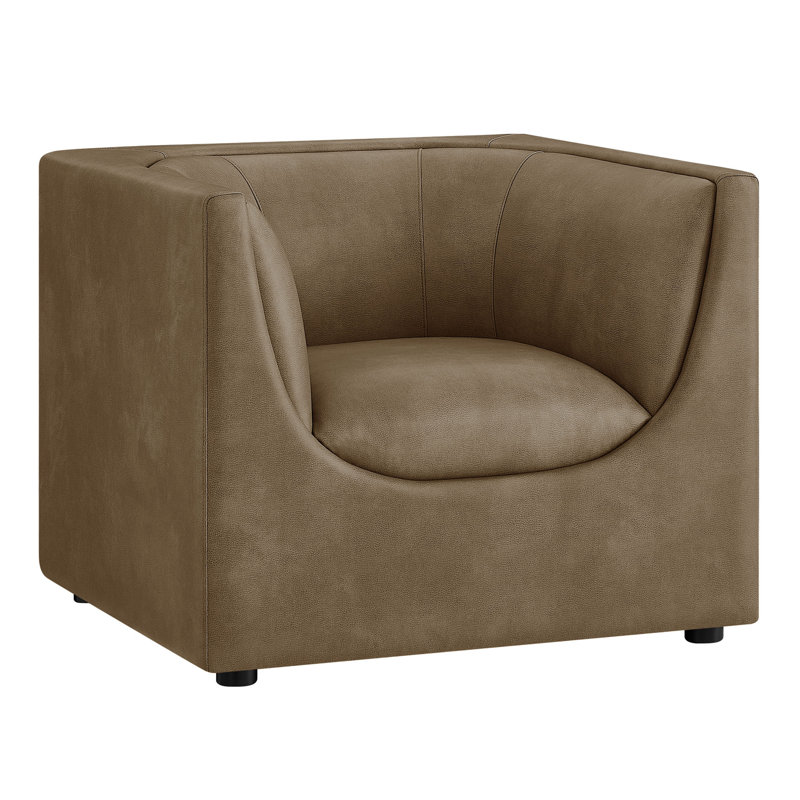 Dunkley Curved Back Vegan Leather Armchair In Mushroom, Mushroom