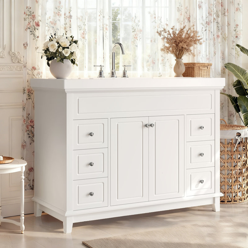 Meuble-lavabo moderne blanc de 48 po pour salles de bain de taille moyenne à grande