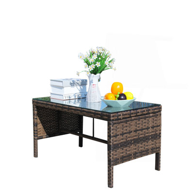 Outdoor Patio Furniture 1 Coffee Table With Clear Tempered Glass