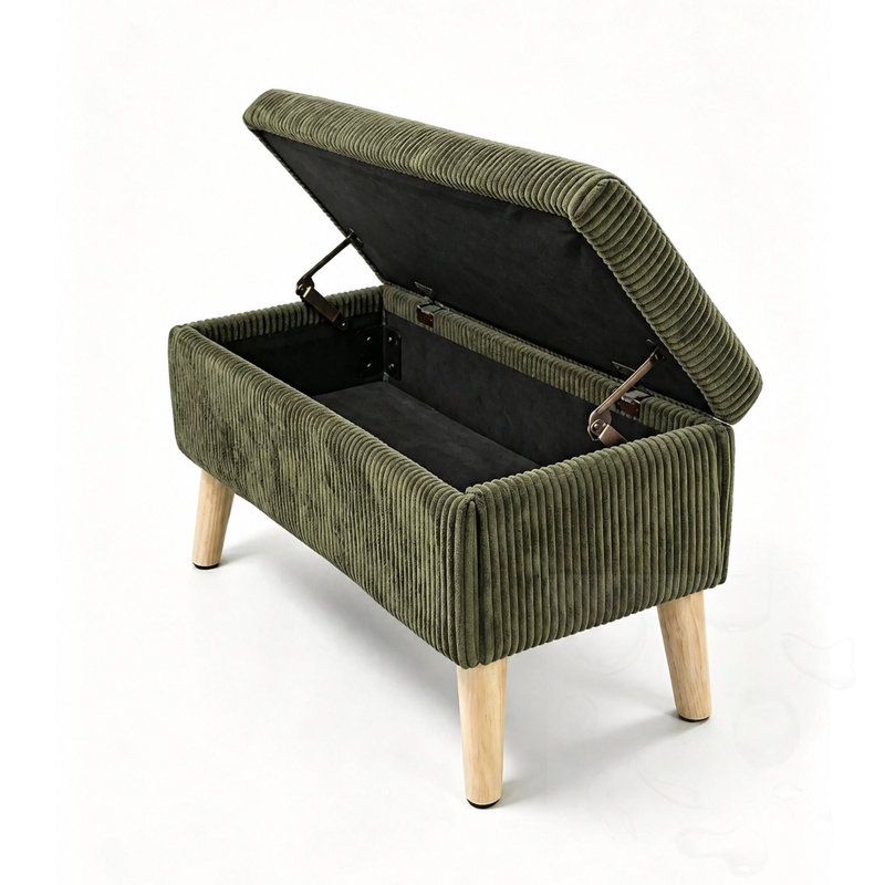Banc de rangement rembourré avec pieds, Green, Vert