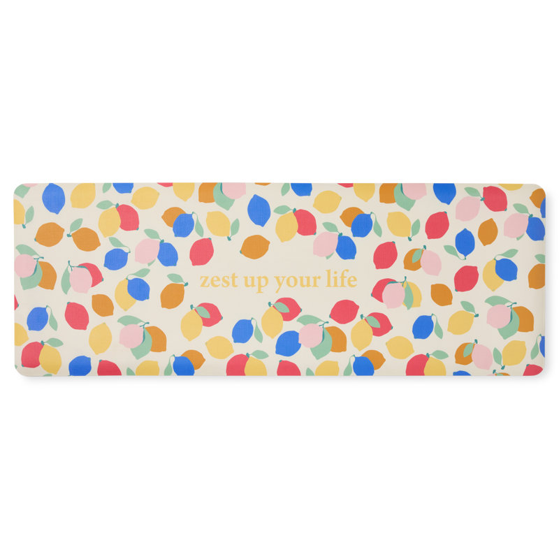 SUR LA TABLE KITCHEN ESSENTIALS Zest Up Your Life Citrus Fruit Kitchen Mat Yellow/Blue, Runner 1'8" x 4'7" 