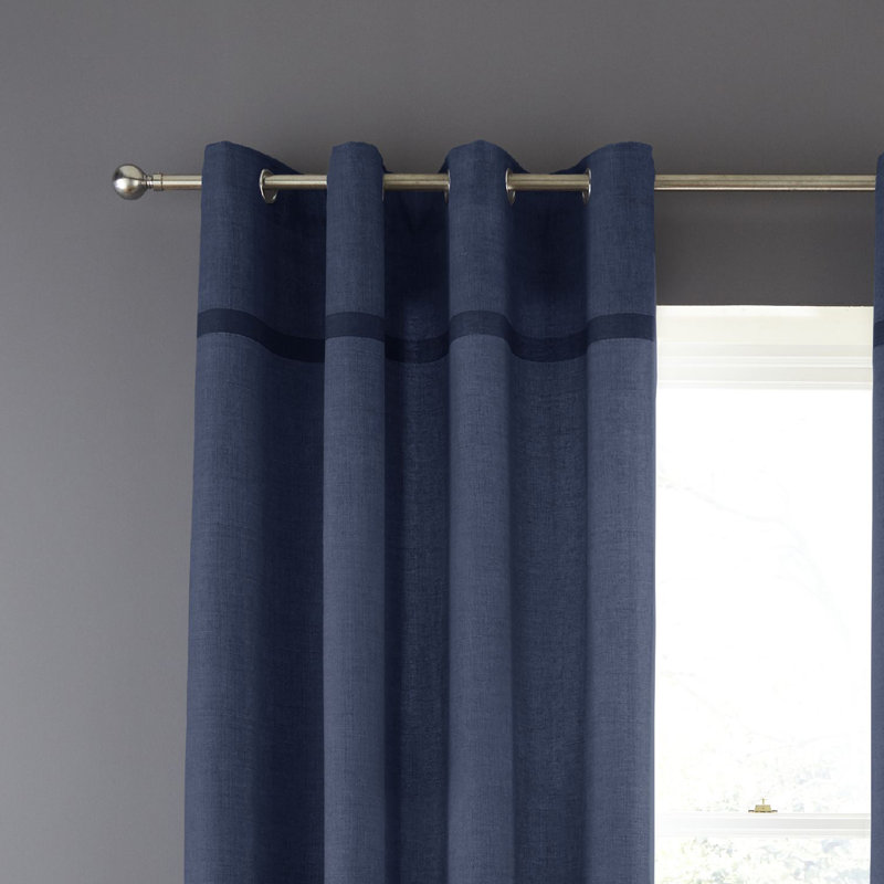 Melville Woven Texture Unlined Curtains, 117 W x 137 D cm, Navy