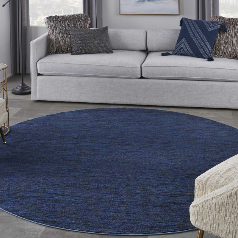 Tapis intérieur / extérieur bleu Mullican Sandy, Rond 8 pi