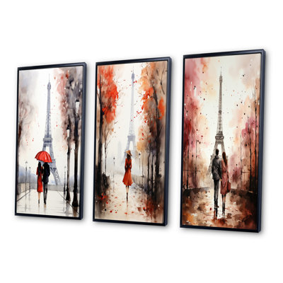 «Paris Couple In Love Vintage Eiffel Tower», 3 pièces sur toile