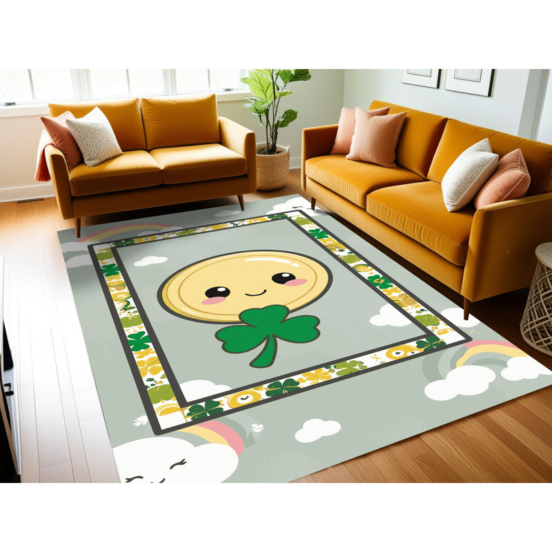 The Holiday Aisle® Washable Saint Patrick's Day Clover Leprechaun Holiday Rug, Rectangle 2' x 3'