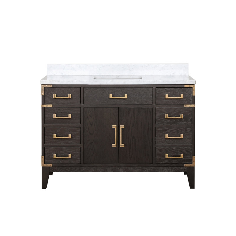 Laurel 48 in W x 22 in D Single Bath Vanity Top, White Carrara Marble, Brown Oak
