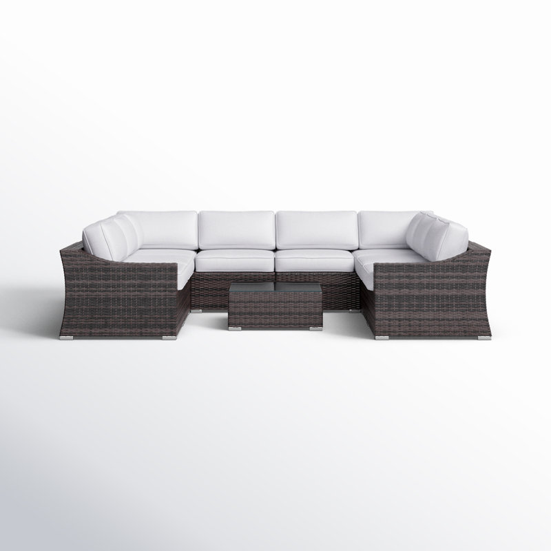 Ensemble de conversation en osier pour 6 personnes avec coussins Saffi, Mélange de gris, Oui