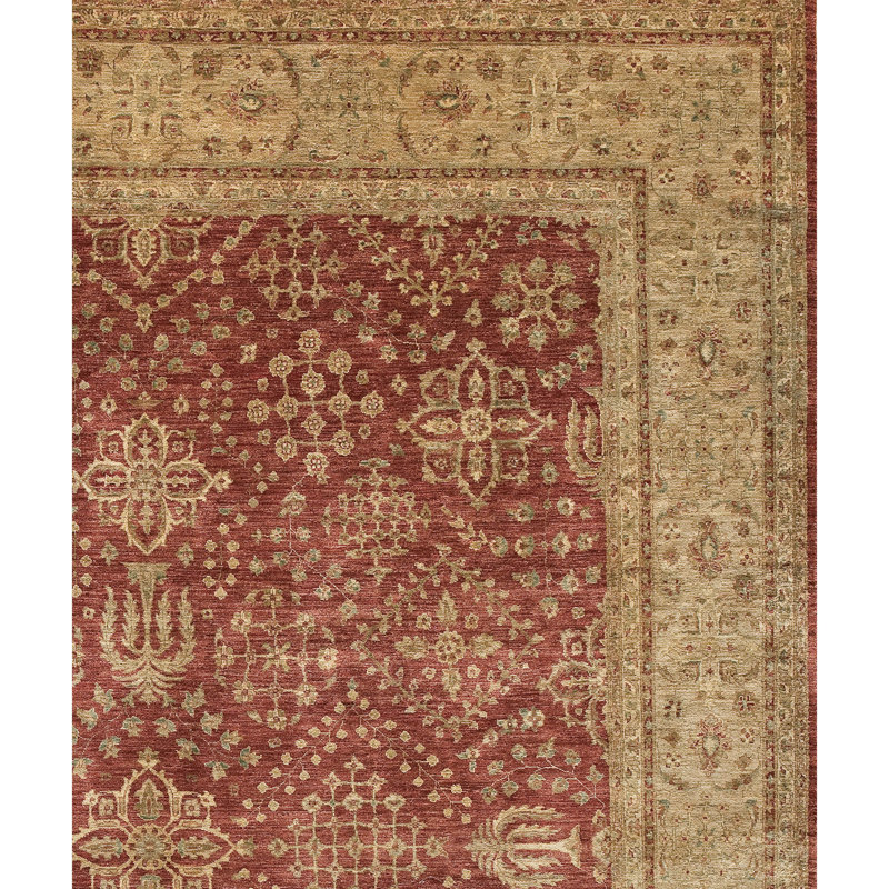 Wool Oriental Area Rug in Brown/Red, Rectangle 6' x 9'