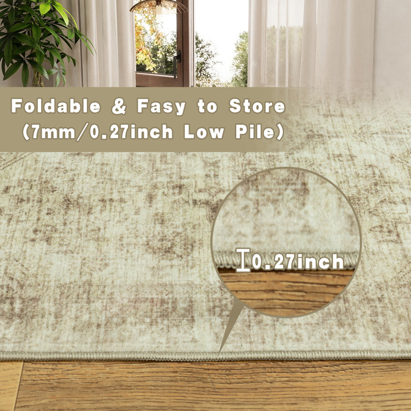 Washable Area Rug Soft Accent Carpet Vintage Inspired Distressed Low Pile for Living Room Dining Room Bedroom Den