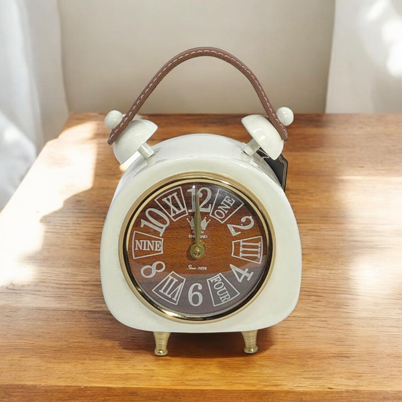 Cream Traditional Metal Mantel Clock Quartz Design - Antique Finish Hand Finished Freestanding Indoor Tabletop Home Decor Accent