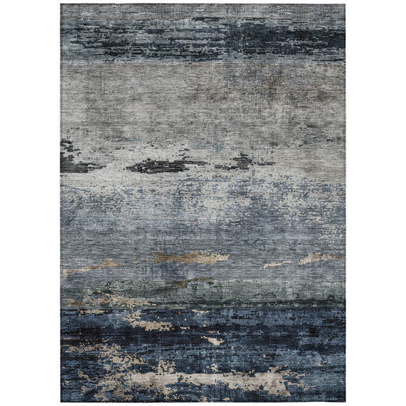 Shafira Blue Washable Indoor-Outdoor Rug - , 3' x 5'