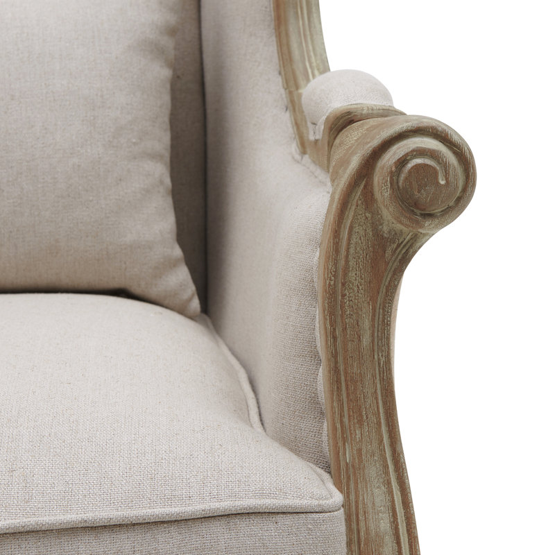Upholstered Wingback Chair, Light Sand, Brushed Smoke