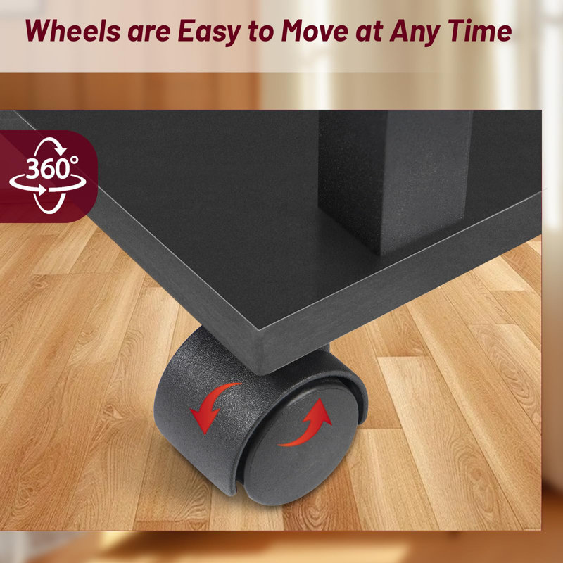 Side Table With Charging Station And Drawer, Narrow End Table With USB Ports And Outlets, With 4 Wheels,(Black)