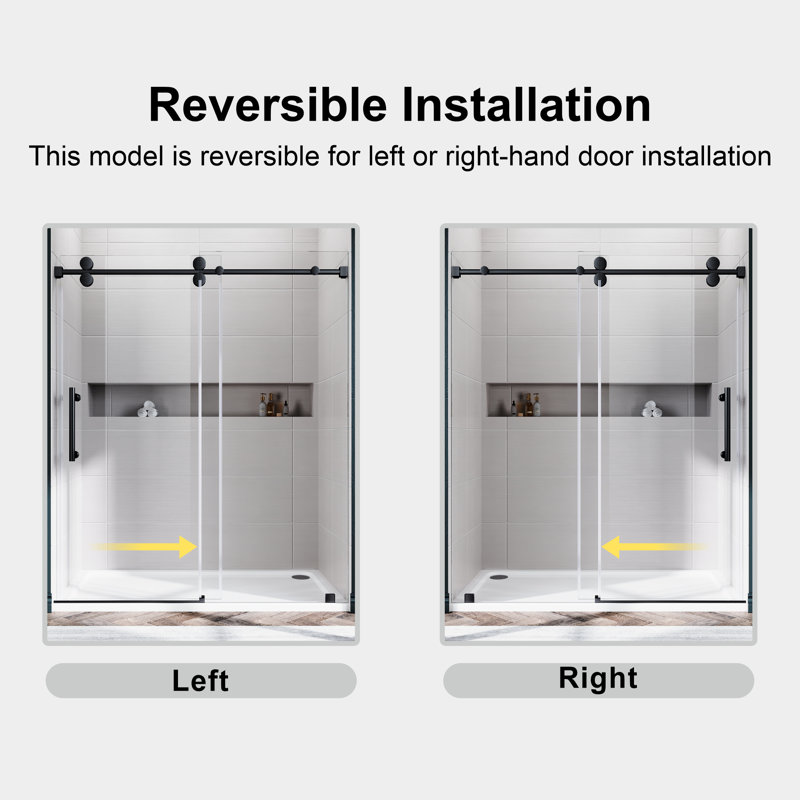 Uks04 51 In. To 55 In. X 80 In. H Frameless Sliding Shower Door In Matte Black With 3/8 In. (10Mm) Clear Glass , Matte Black