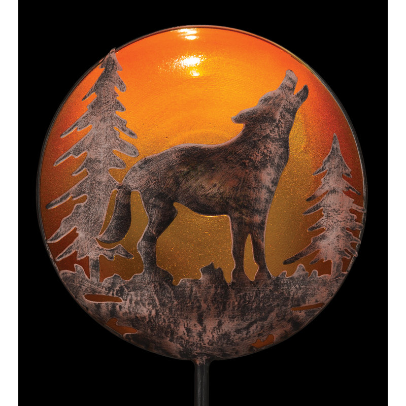 36" Orange and Black Metal Wolf Solar Stake Light