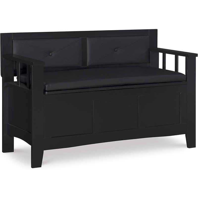 Carlton 44.5'' Black Faux Leather & Ash Wood Storage Bench