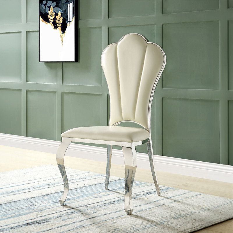 Beige Faux Leather Upholstered Side Chair with Metal Frame