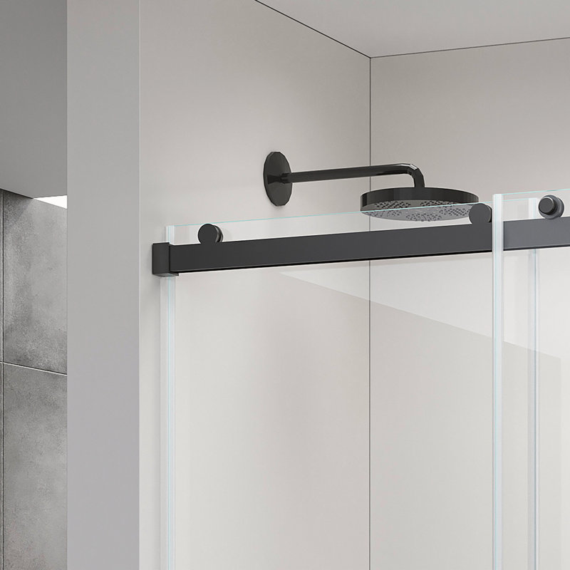 68-72*76 INCH Frameless Double Sliding Soft-Close Shower Doors, Bathroom Sliding Shower Door Glass Door,Shower Door ,(10mm) Thick SGCC Tempered Glass Door For Bathroom + Stainless Steel-Black