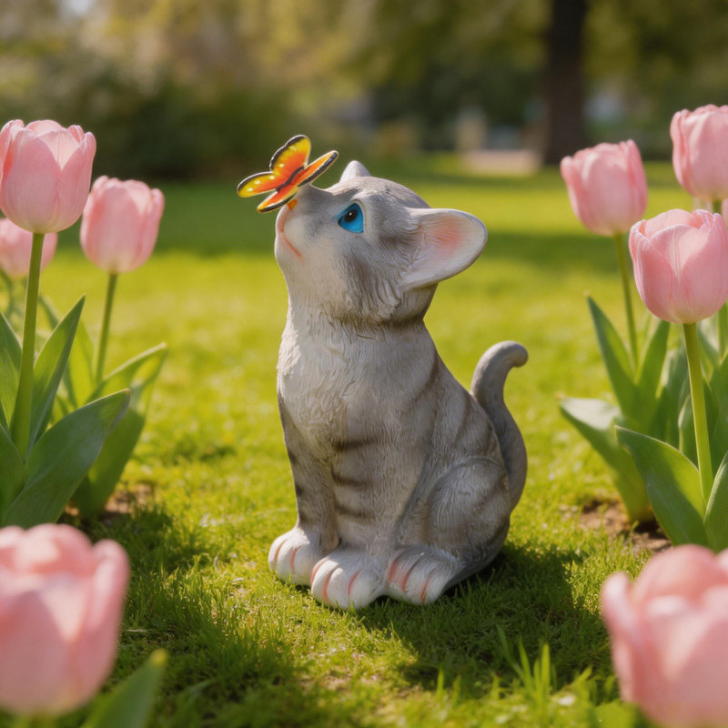 Éclairage solaire pour jardin, lumière décorative pour cour intérieure, sculpture rayée orange pour chat