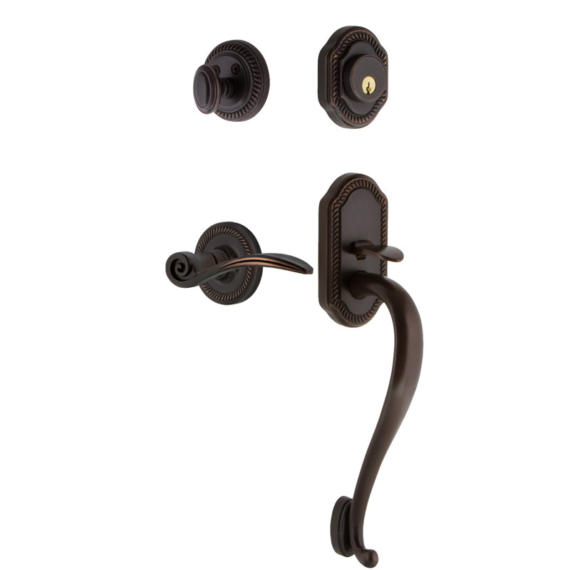 Nostalgic Warehouse Rope Rosette S Grip Handleset with Single Cylinder Deadbolt and Swan Lever, Right, 2 3/8"