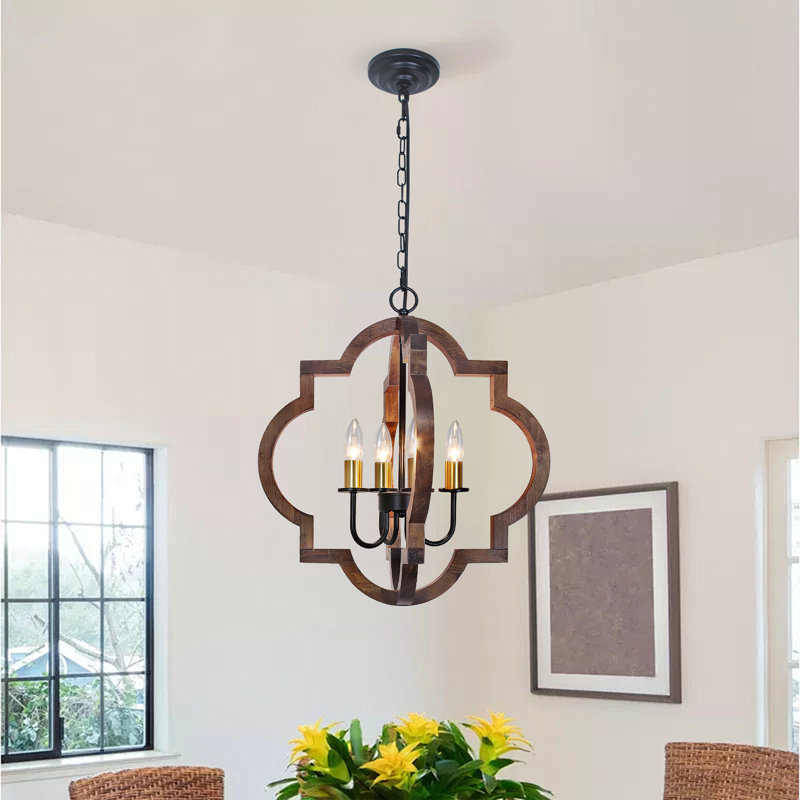 19.49” 4 - Light Candle Style Lantern Geometric Chandelier, Brown/Black/Gold