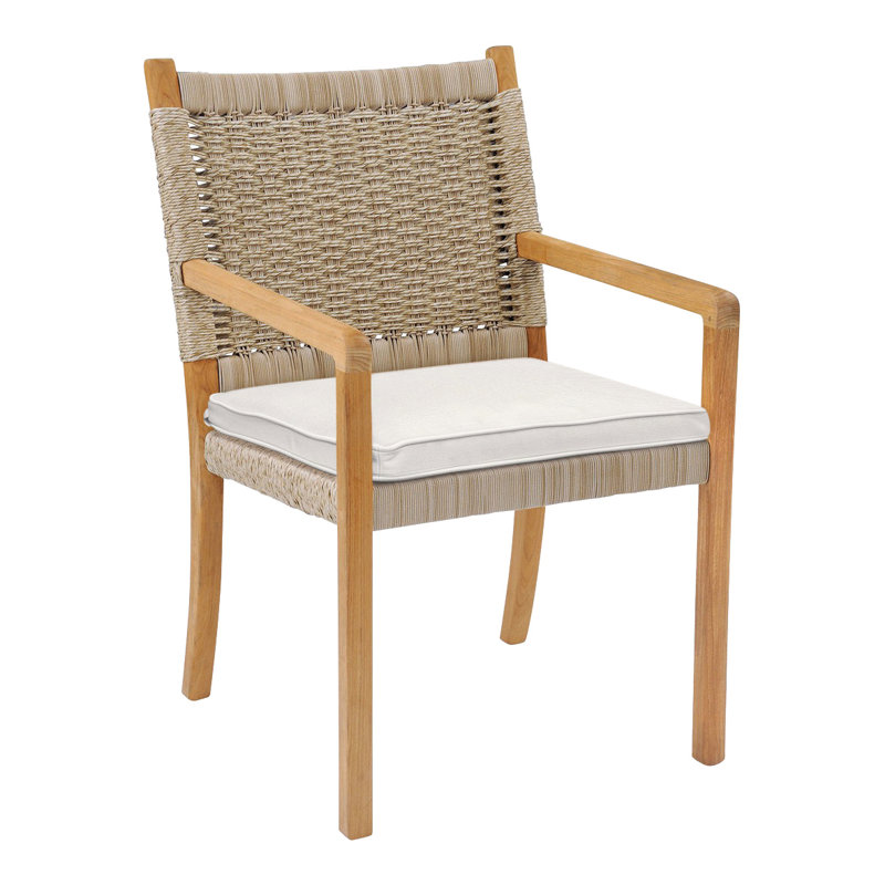 Hudson Teak Patio Dining Chair with Cushion (Set of 2), Cloud, Hudson Natural Cord