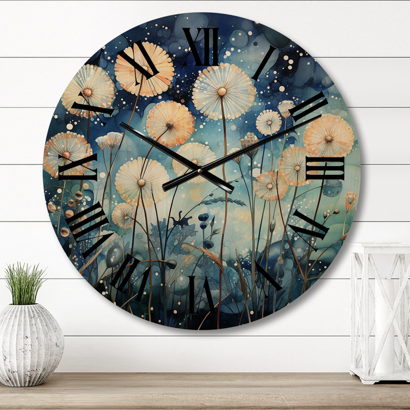 Horloge murale surdimensionnée Blue Dandelion Field Pointillism Dot II - Paysages, Petit