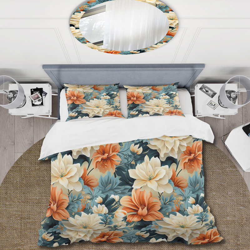Terre cuite chaude et motif botanique floral - ensemble de housse de couette floral - polyester microfibre