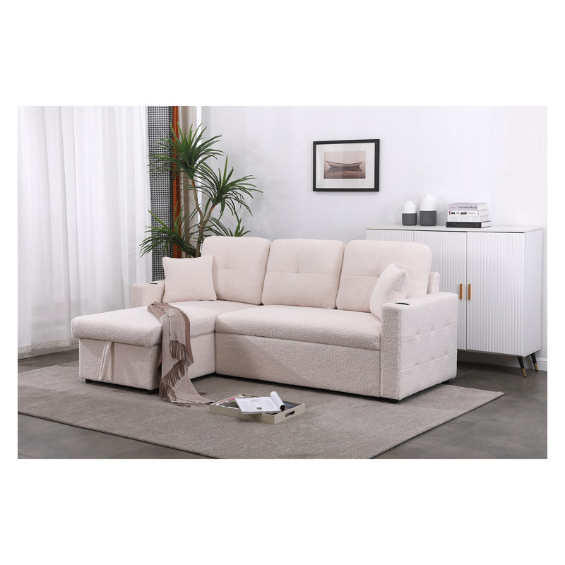 Canapé-lit modulaire avec méridienne avec rangement Lambswool, Laine beige