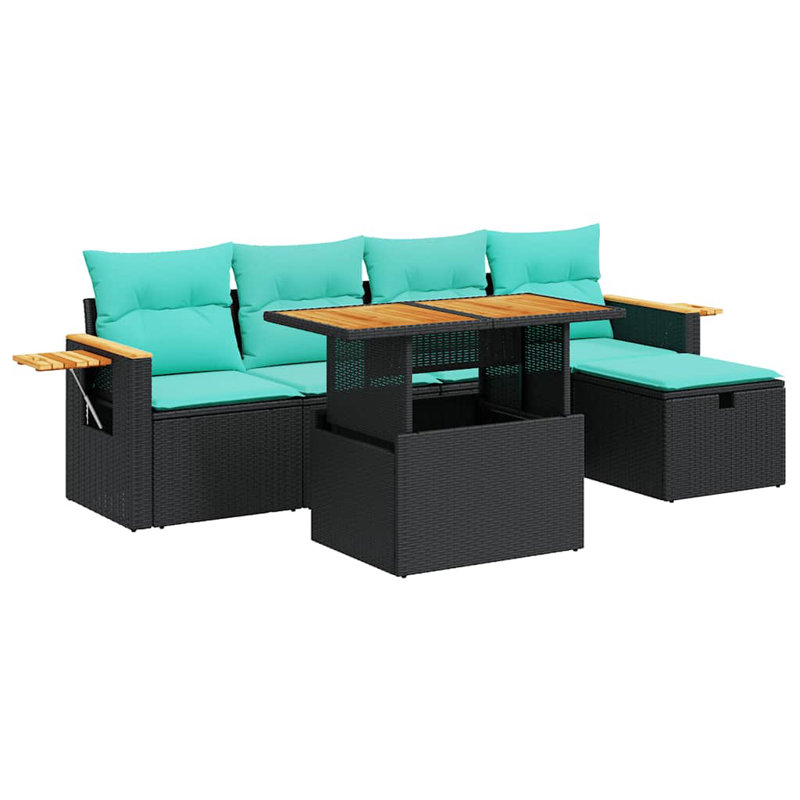  Ensemble de canapé de patio 6 pièces avec coussins en rotin polyacacia