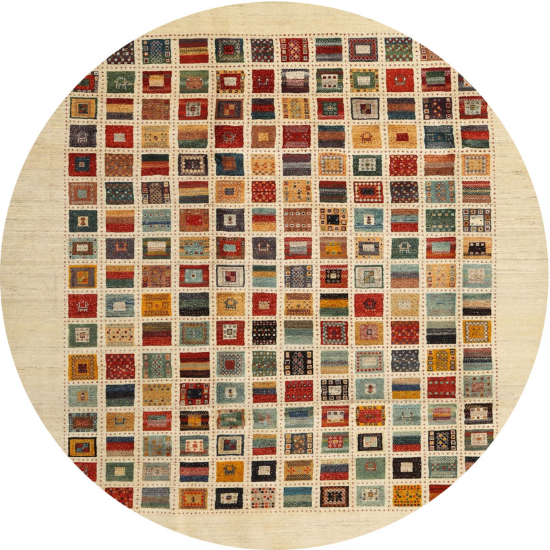 Tapis beige/jaune/rouge contemporaine, Rond 6 pi