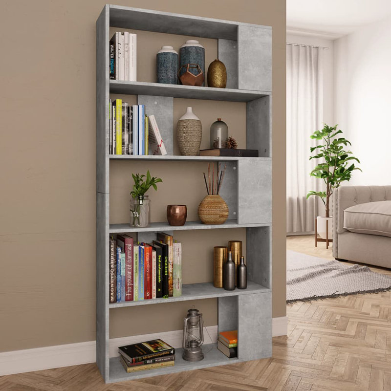 Aleccia 159cm H Bookcase, 159cm H x 80cm W x 24cm D, Concrete Grey