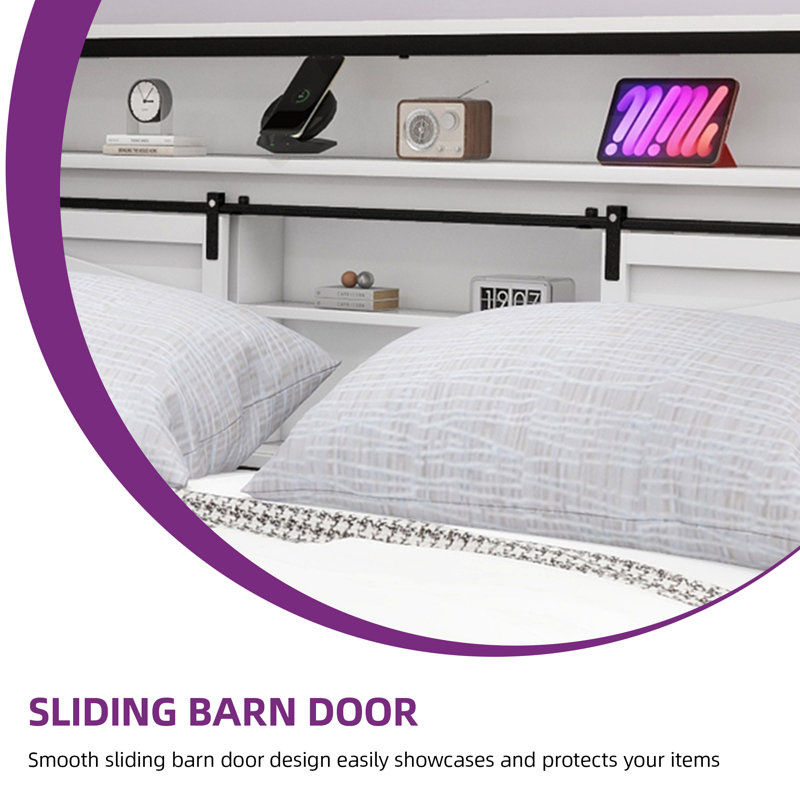 Platform Storage Bed with Bookcase Headboard and LED Lights, King