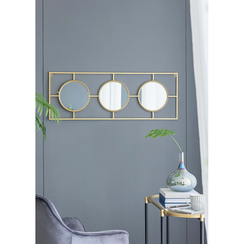 Miroir mural 3 pièces dans un cadre rectangulaire doré, décoration murale pour le salon de la chambre à coucher, 43 po x 16 po