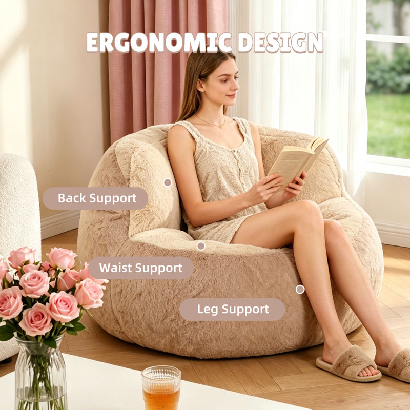 Fauteuil à billes surdimensionné pour adultes, canapé-lit simple en forme de noix avec mousse de compression, Brown/Cream