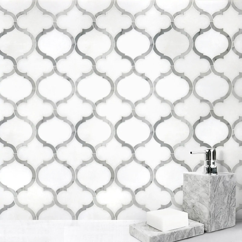 Marrakesh - Carrara White & Thassos White 9-In X 10-In Waterjet Mosaic Floor And Wall Tile(0.63-Sq. Ft/ Piece)