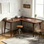 Bureau d'écriture en L en bois massif brun noisette-179324487